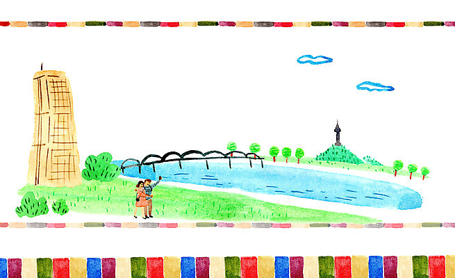 PSD 구름 여자 남자 일러스트 성인 두명 관광지 다리 한강 63빌딩 남산타워 국내여행 국내일러스트 자연요소 여행 서울 사람 빌딩 신체부위 남산 랜드마크 파일형식