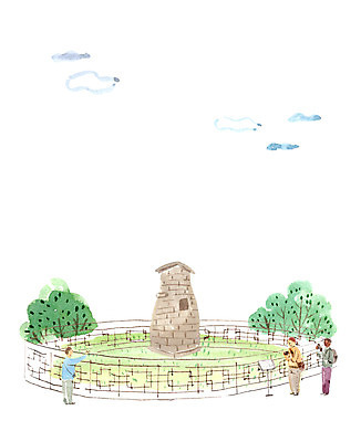 PSD 나무 구름 여자 남자 일러스트 성인 세명 관광지 첨성대 국내여행 국내일러스트 자연요소 식물 여행 사람 경주_경상북도 국보 파일형식