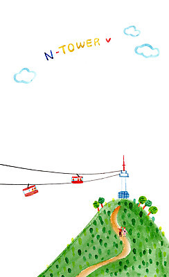 PSD 나무 구름 여자 남자 일러스트 산 성인 두명 관광지 케이블카 남산타워 국내여행 국내일러스트 자연요소 식물 여행 사람 남산 파일형식