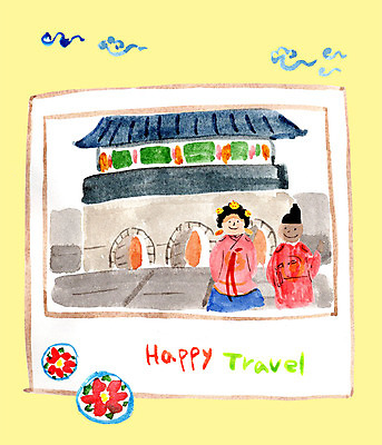 PSD 구름 여자 남자 일러스트 성인 두명 관광지 한복 광화문 국내여행 궁중의상 화전 제철음식 국내일러스트 자연요소 한국전통 음식 여행 한국 사람 전통의상 전 랜드마크 제철 파일형식