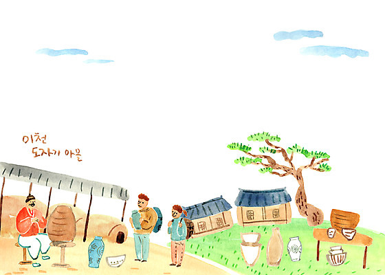 PSD 여자 남자 일러스트 기와집 성인 세명 관광지 소나무 도자기 한복 도자기공예 국내여행 도자기물레 이천 도자기축제 국내일러스트 나무 한국전통 여행 한옥 사람 축제 전통의상 공예 경기도 물레 파일형식