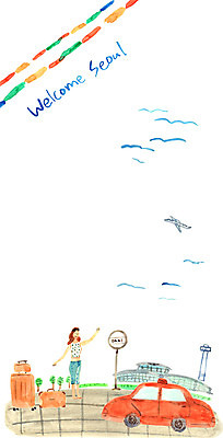 PSD 여자 일러스트 비행기 한명 성인 관광지 캐리어 공항 택시 국내여행 국내일러스트 1 여행 항공교통 교통시설 승용차 자동차 대중교통 사람 여행가방 파일형식