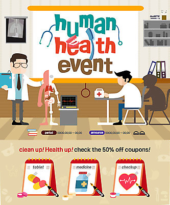 PSD 템플릿 남자 웹템플릿 신체 이벤트페이지 이벤트 성인 두명 알약 청결 의사 위생 약병 틀니 의료상자 보건 이미지템플릿 의학 사람 약 의료진 치아 구급상자 페이지 병_담는 파일형식