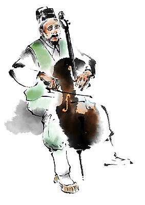 전신 PSD 한국문화 한국전통 노년 남자 연주 일러스트 캘리그라피 한명 앉기 성인 한복 양반 첼로 국내일러스트 1 동양문화 전통 음악 모션 한국 사람 전통의상 신분 파일형식 찰현악기