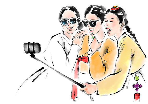 PSD 한국문화 한국전통 여자 일러스트 캘리그라피 정보기술 스마트라이프 상반신 성인 세명 스마트폰 선글라스 사진촬영 한복 셀프카메라 노리개 셀카봉 국내일러스트 동양문화 전통 라이프스타일 안경 전통소품 한국 기술 사람 핸드폰 스마트기기 촬영 전통의상 파일형식