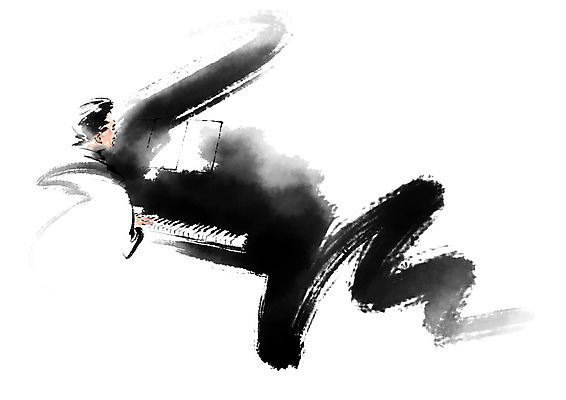 PSD 악기 음악 연주 일러스트 캘리그라피 붓터치 문화예술 한명 상반신 성인 건반 피아노 악보 피아니스트 국내일러스트 1 사람 연주자 건반악기 파일형식