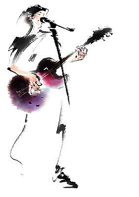 전신 PSD 남자 음악 연주 일러스트 캘리그라피 노래 문화예술 한명 서기 성인 기타 마이크 국내일러스트 1 음향기기 모션 현악기 사람 파일형식