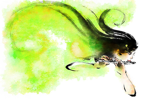 PSD 여자 음악 연주 일러스트 캘리그라피 문화예술 한명 상반신 성인 플루트 플루티스트 국내일러스트 1 관악기 사람 연주자 파일형식