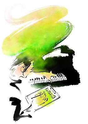 PSD 남자 악기 음악 일러스트 캘리그라피 문화예술 한명 상반신 성인 건반 피아노 악보 작곡 작곡가 국내일러스트 1 사람 음악가 건반악기 파일형식