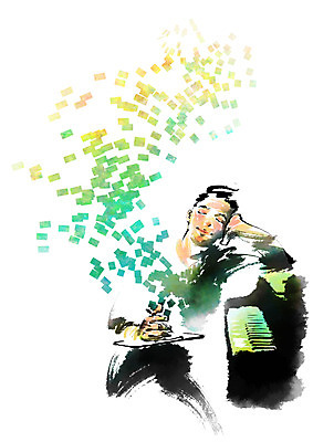 PSD 남자 악기 음악 일러스트 캘리그라피 문화예술 한명 앉기 상반신 성인 눈감음 건반 피아노 작곡 작곡가 국내일러스트 1 모션 사람 음악가 건반악기 파일형식