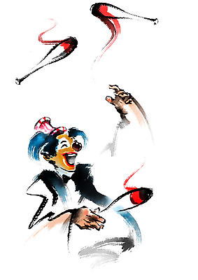 PSD 일러스트 캘리그라피 문화예술 한명 상반신 성인 피에로 서커스 빨간코 삐에로복장 저글링 국내일러스트 1 사람 파일형식