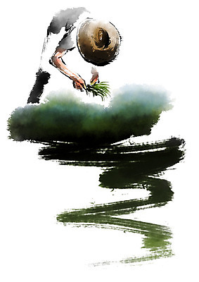 전신 PSD 남자 일러스트 캘리그라피 허리숙이기 한명 서기 성인 농사 농부 밀짚모자 모내기 국내일러스트 직업 모자_잡화 1 농업 모션 숙이기 사람 파일형식