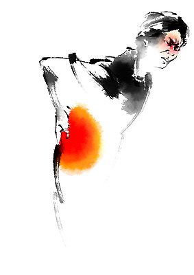 PSD 여자 노년 일러스트 캘리그라피 의학 건강 한명 상반신 고통 질병 요통 허리통증 국내일러스트 1 감정 사람 성인 파일형식