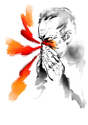 PSD 노년 남자 일러스트 캘리그라피 의학 건강 한명 상반신 질병 코감기 콧물 국내일러스트 1 사람 성인 감기_질병 생리현상 파일형식