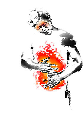 PSD 노년 남자 일러스트 캘리그라피 의학 건강 한명 상반신 성인 고통 질병 복통 국내일러스트 1 감정 사람 파일형식