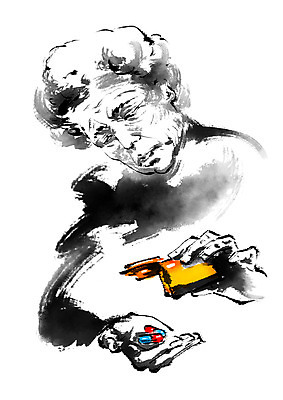 PSD 여자 노년 일러스트 캘리그라피 의학 건강 한명 상반신 알약 약병 질병 국내일러스트 1 사람 성인 약 병_담는 파일형식