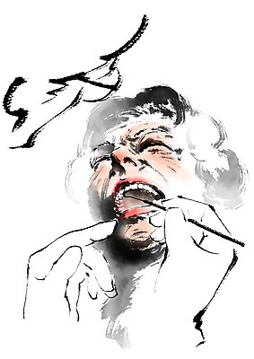 PSD 여자 노년 일러스트 캘리그라피 의학 건강 치과 입벌림 상반신 두명 환자 의사 질병 치과용품 국내일러스트 표정 병원 사람 성인 의료진 의료용품 파일형식