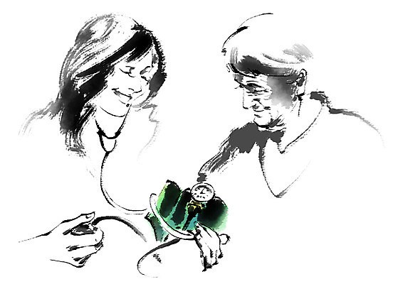 PSD 여자 남자 일러스트 캘리그라피 의학 청진기 건강 병원 상반신 성인 두명 환자 의사 질병 혈압계 혈압 국내일러스트 의료기기 사람 의료진 파일형식