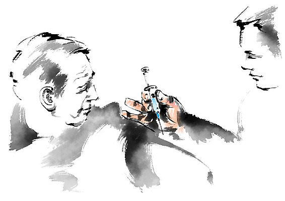 PSD 일러스트 캘리그라피 의학 건강 병원 주사기 상반신 두명 환자 의사 질병 국내일러스트 의료기기 사람 의료진 파일형식