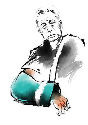 PSD 노년 남자 일러스트 캘리그라피 의학 건강 한명 상반신 질병 깁스 국내일러스트 1 사람 성인 의료용품 파일형식