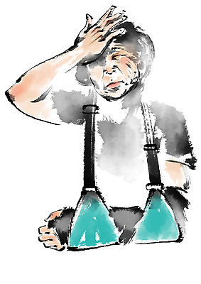 PSD 노년 남자 일러스트 캘리그라피 의학 건강 한명 상반신 성인 질병 두통 깁스 국내일러스트 1 사람 의료용품 파일형식