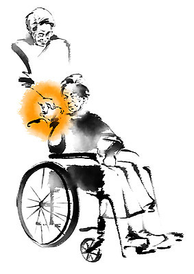 PSD 여자 노년 남자 일러스트 캘리그라피 의학 건강 앉기 두명 실버라이프 손잡기 노부부 질병 휠체어 국내일러스트 라이프스타일 부부 모션 사람 성인 파일형식