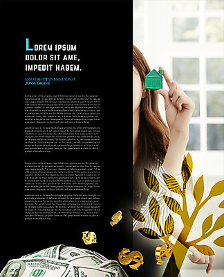 PSD 나무 템플릿 표지디자인 북디자인 출판디자인 여자 내지 리플렛 지폐 2단접지 북커버 주택 한명 들기 팜플렛 상반신 성인 금융 모형 달러 화폐기호 내집마련 이미지템플릿 식물 1 기호 돈 모션 부동산 사람 건물 경제 화폐 파일형식