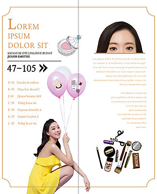 PSD 템플릿 우먼라이프 표지디자인 북디자인 출판디자인 여자 내지 리플렛 2단접지 북커버 웃음 앉기 팜플렛 20대 성인 두명 옆모습 화장 뷰티 한국인 립스틱 붓 풍선 아이섀도 뷰러 의료성형뷰티 이미지템플릿 라이프스타일 뷰포인트 모션 표정 사람 동양인 청년 화장품 화장용품 파일형식