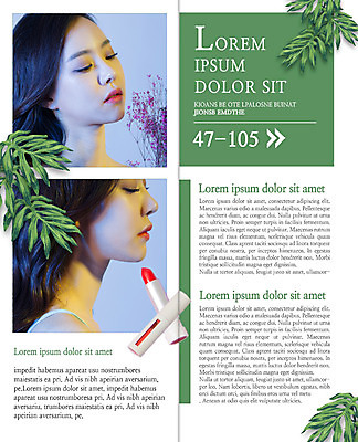 PSD 템플릿 우먼라이프 표지디자인 북디자인 출판디자인 여자 내지 리플렛 2단접지 북커버 나뭇잎 팜플렛 상반신 20대 성인 두명 옆모습 화장 뷰티 눈감음 한국인 립스틱 의료성형뷰티 이미지템플릿 라이프스타일 뷰포인트 잎 모션 사람 동양인 청년 화장품 파일형식