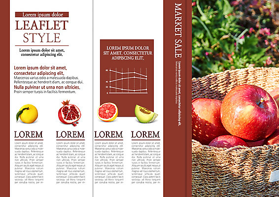 PSD 템플릿 표지디자인 북디자인 출판디자인 내지 리플렛 북커버 오렌지 3단접지 그래프 팜플렛 사람없음 바구니 사과 멜론 레몬 석류 이미지템플릿 과일 파일형식