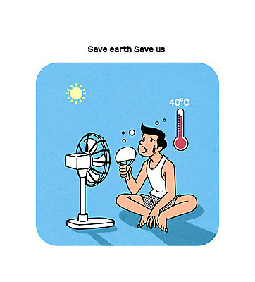 남자 일러스트 한명 성인 태양 자연보호 환경 그린캠페인 부채 선풍기 더위 온도계 체온계 환경보전 국내일러스트 AI파일 자연요소 1 캠페인 자연 날씨 사람 가전제품 보호 사회이슈 파일형식 벡터