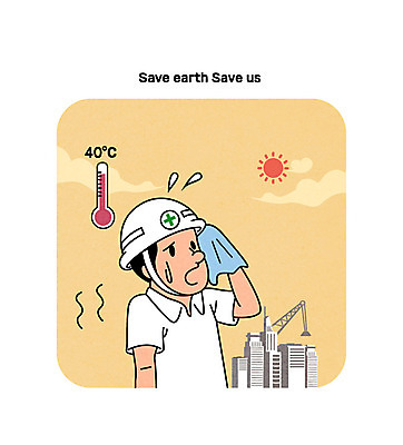 남자 일러스트 한명 빌딩 성인 태양 자연보호 환경 그린캠페인 더위 온도계 체온계 헬멧 기중기 환경보전 손수건 국내일러스트 AI파일 자연요소 1 캠페인 자연 날씨 사람 건물 중장비 보호 보호장비 사회이슈 파일형식 벡터