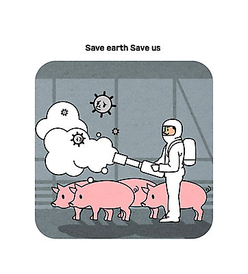 남자 일러스트 한명 성인 자연보호 환경 그린캠페인 가축 돼지 연기 환경보전 방역 양돈장 아프리카돼지열병 국내일러스트 AI파일 동물 1 캠페인 포유류 자연 사람 보호 사회이슈 축사 파일형식 벡터 돼지전염병