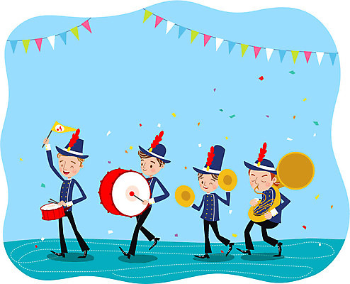 남자 음악 연주 일러스트 여러명 성인 공연 음악가 깃발 악단 금관악기 북 드럼 심벌즈 호른 가랜드 국내일러스트 AI파일 직업 다수 문화예술 타악기 관악기 사람 이벤트 파티용품 파일형식 벡터