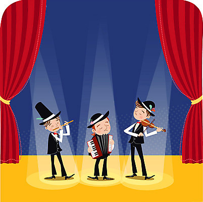 남자 음악 연주 일러스트 성인 세명 공연 음악가 무대 커튼 바이올린 피리 아코디언 국내일러스트 AI파일 직업 현악기 문화예술 사람 이벤트 건반악기 목관악기 파일형식 벡터