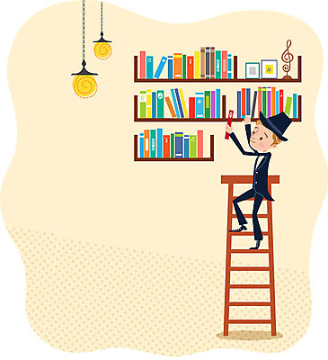 남자 음악 일러스트 사다리 조명 선반 한명 성인 책 음악가 국내일러스트 AI파일 직업 1 가구 문화예술 사람 도구 파일형식 벡터