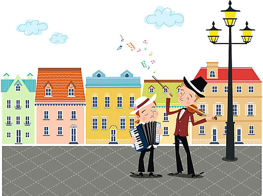 구름 남자 음악 연주 가로등 일러스트 주택 성인 두명 공연 음악가 바이올린 아코디언 국내일러스트 AI파일 자연요소 직업 공공시설 현악기 문화예술 사람 이벤트 건물 건반악기 파일형식 벡터