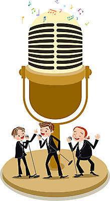 남자 음악 음표 일러스트 노래 성인 세명 공연 음악가 무대 마이크 국내일러스트 AI파일 직업 기호 음향기기 문화예술 사람 이벤트 파일형식 벡터