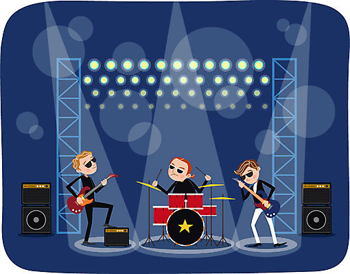 남자 음악 연주 일러스트 조명 성인 세명 스피커 공연 음악가 무대 기타 밴드 드럼 국내일러스트 AI파일 직업 음향기기 현악기 문화예술 타악기 사람 이벤트 파일형식 벡터