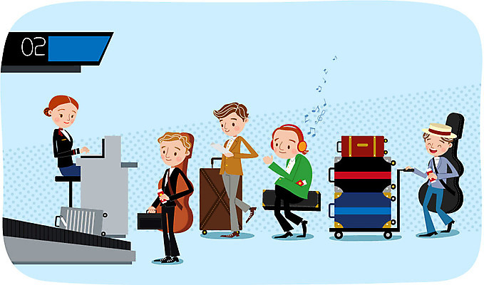 여자 남자 음악 음표 일러스트 여러명 성인 캐리어 헤드셋 음악가 공항 기타케이스 체크인 국내일러스트 AI파일 직업 기호 음향기기 다수 가방 교통시설 문화예술 사람 여행가방 헤드폰 파일형식 벡터