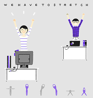 PSD 여자 남자 일러스트 건강 성인 두명 컴퓨터 건강관리 헬스 스트레칭 책상 국내일러스트 가구 관리 사람 전자제품 운동 파일형식