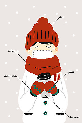 PSD 여자 장갑 겨울 일러스트 털모자 건강 마스크 한명 성인 건강관리 헬스 목도리 눈 텀블러 국내일러스트 자연요소 모자_잡화 1 잡화 계절 날씨 관리 사람 컵 운동 파일형식