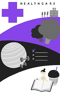 PSD 여자 일러스트 건강 병원 한명 성인 책 건강관리 헬스 아령 짐볼 브로콜리 체크리스트 테이크아웃컵 국내일러스트 1 채소 의학 관리 사람 컵 운동 파일형식