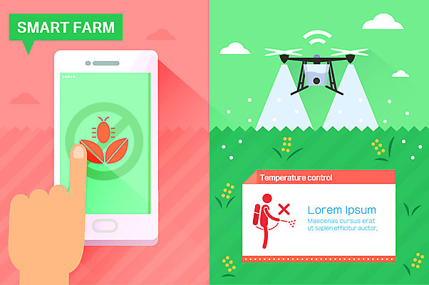 구름 손 밭 농업 일러스트 그래프 신체부위 스마트폰 농사 인포그래픽 스마트 귀농 드론 스마트팜 국내일러스트 AI파일 자연요소 산업 컨셉 사람 핸드폰 스마트기기 농장 파일형식 벡터