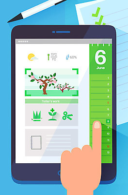 손 농업 일러스트 그래프 신체부위 태블릿 볼펜 농사 인포그래픽 스마트 복숭아 귀농 복사나무 스마트팜 국내일러스트 AI파일 나무 산업 컨셉 과일 사람 전자제품 스마트기기 농장 펜 파일형식 벡터