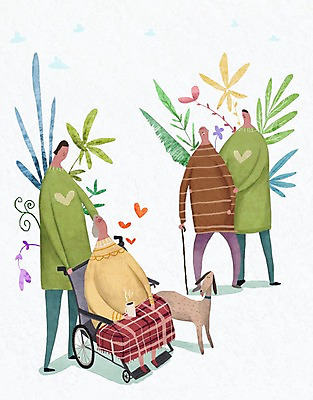 PSD 여자 할아버지 노년 남자 꽃 할머니 일러스트 지팡이 여러명 성인 실버라이프 노후 노부부 머그컵 풀잎 강아지 자원봉사자 휠체어 국내일러스트 식물 라이프스타일 부부 다수 잎 사람 컵 반려동물 풀_식물 개 파일형식