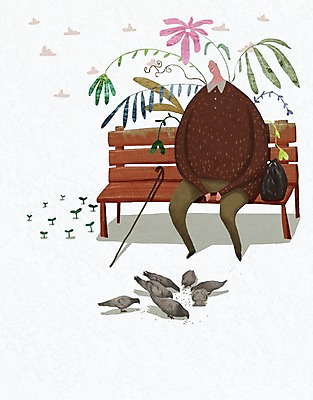 PSD 할아버지 노년 남자 꽃 일러스트 지팡이 비닐봉투 한명 실버라이프 노후 새싹 풀잎 고독 모이 비둘기 국내일러스트 식물 1 라이프스타일 감정 잎 조류 봉투 사람 성인 풀_식물 먹이 파일형식