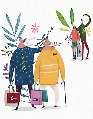 PSD 여자 패션 할아버지 노년 남자 꽃 리본 할머니 일러스트 지팡이 넥타이 여러명 성인 실버라이프 노후 쇼핑백 노부부 풀잎 국내일러스트 식물 라이프스타일 부부 잡화 다수 잎 가방 사람 풀_식물 파일형식