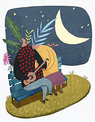 PSD 여자 할아버지 노년 남자 꽃 할머니 벤치 일러스트 밤하늘 휴식 두명 실버라이프 노후 노부부 기댐 달 기타 풀잎 국내일러스트 자연요소 식물 라이프스타일 부부 컨셉 잎 의자 모션 하늘 현악기 사람 성인 풀_식물 야간 파일형식