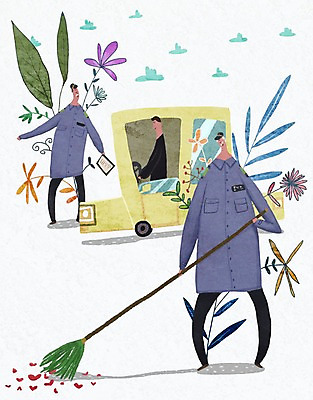 PSD 할아버지 노년 남자 꽃 일러스트 자동차 성인 세명 실버라이프 노후 풀잎 빗자루 청소 실버취업 국내일러스트 식물 라이프스타일 육상교통 잎 사람 구직 풀_식물 청소도구 파일형식